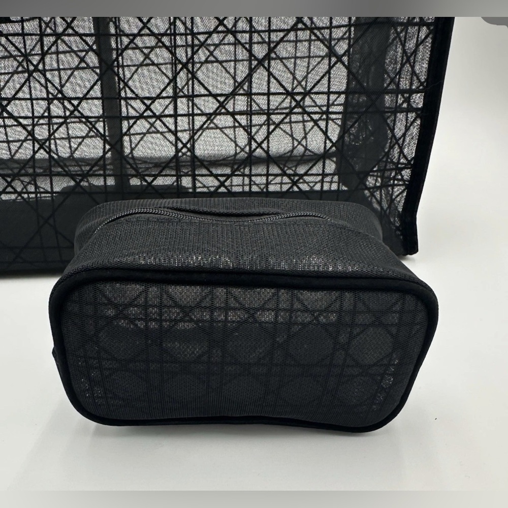 New in Bag Dior Black Double Mesh GWP Tote & Pouch Set Velour Dior & Handles - Picture 3 of 11